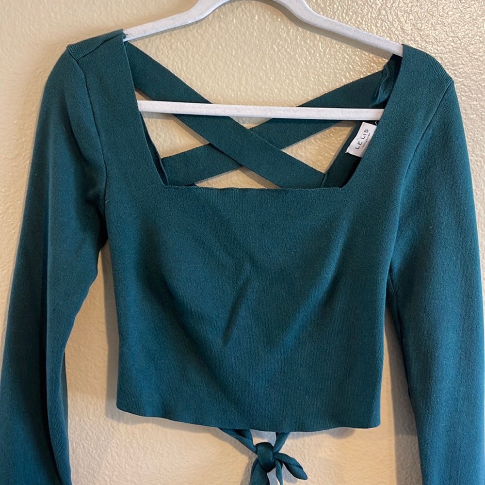 Emerald green cropped open back sweater